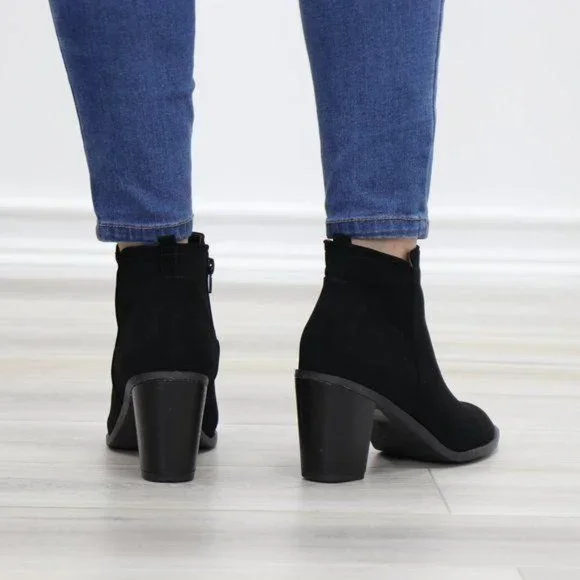 Black Perforated Design Ankle Heeled Boots - Picture 9 of 15